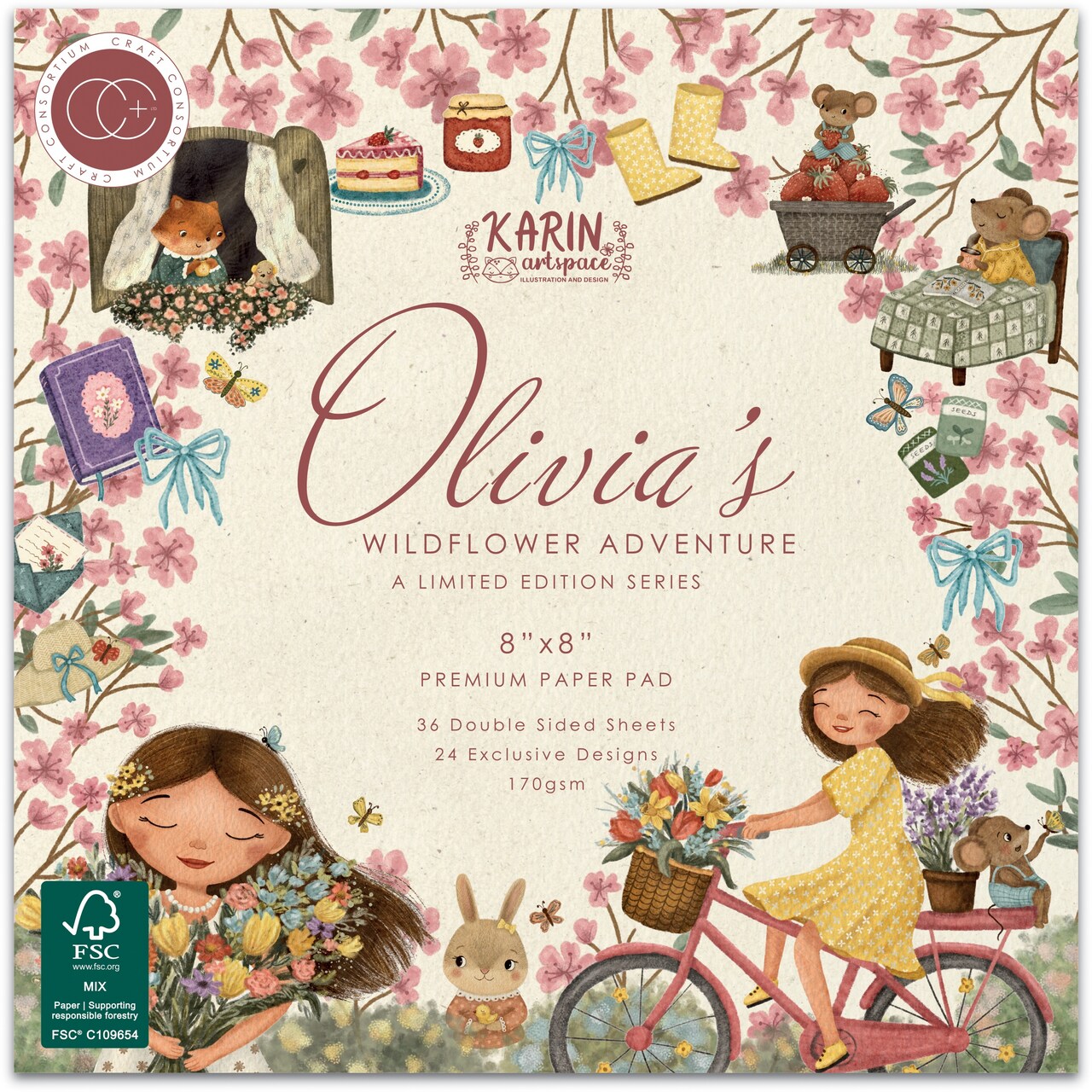 Craft Consortium Double-Sided Paper Pad 8"X8" 36/Pkg-Olivia's Wildflower Adventures